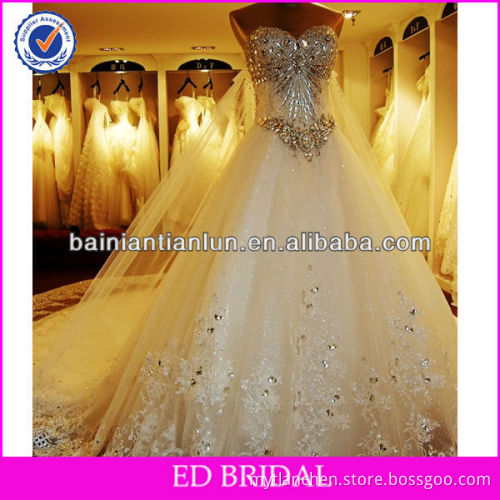 rsw0100 New Style Collection Gorgeous Bling Bling Lace Embroider Beaded Crystal Diamond Heavy Hand Long Train wedding dress 2013